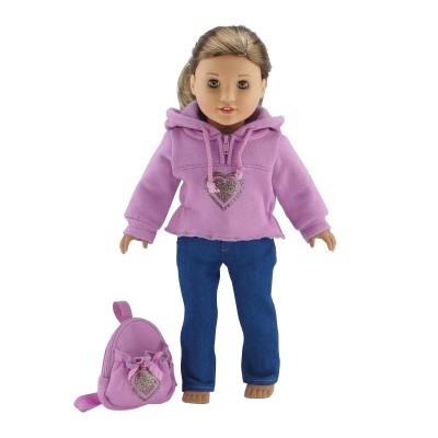 18 Inch Doll Clothes Heart Hoodie Sweatshirt with Backpack Outfit - Fits American Girl Dolls Includes 18" Accessories   